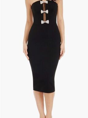 Dress the Population Sequin Bow Black Strapless Cocktail Midi Dress